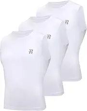 [Runhit] 3 Pack Boys Compression Shirt Sleeveless Kids Athletic White Tank Top Youth Quick Dry Undershirt for Football M