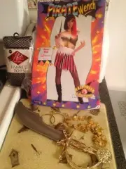 Lady Pirate Wench COSTUME + Extras Knife Tights Necklace Earrings New Rare