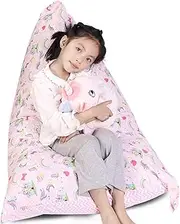 LOLOMLO Stuffed Animal Storage Bean Bag Chair Cover, Cotton Pink Unicorn Rainbow Plush Toy Storage Stuff and Sit Seat for Kids/Teens/Adults, 52" x 31" Extra Large Triangle Sofa, 200L/52Gal, Cover Only