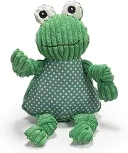 HuggleHounds Plush Corduroy Durable Knottie Frog, Dog Toy, Large