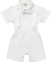 [IMEKIS] Baby Boys Baptism Christening Outfit Bowtie Romper Suspenders Pants Wedding Party Tuxedo Suit Ring Bearer Clothes Set