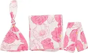 IWOWHERO 1Set Newborn Swaddle Set with Hat and Headband Adorable Blanket for Comfortable Sleep Flexible Movement and Beautiful Memories Present for Parents Design