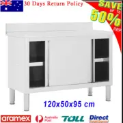 Kitchen Bench Work Table Storage Cabinet with Sliding Door Stainless Steel 120cm