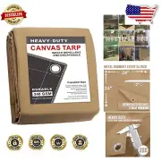 Durable Tan Canvas Tarp 12x20 Ft with Reinforced Grommets for All Weather