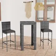 3 Piece Outdoor Bar Set with Cushions Poly Rattan Grey Patio Bar Sets