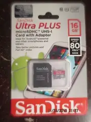 SanDisk Ultra Plus 16GB microSD SDHC SDXC Class 10 80MBs Flash Card + SD Adapter