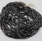 Dark Hematite Metallic Gray Bugle Vintage Antique Czech Glass Beads 10 BPI