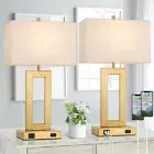 22’’ Table Lamps for Bedrooms Set of 2, Gold Bedside USB Desk Lamp with AC Ou...