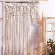 Macrame Beaded Curtain Door Curtains Boho Wedding Backdrop Decor Beige 90x180cm