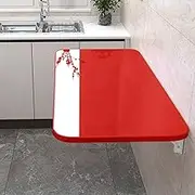 Wall Mounted Drop Leaf Folding Table for Home Office Bar Kitchen Red Color Floating Desk Fold Down Dining Table Space Saving Workbench