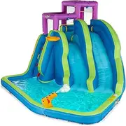 Twin Falls 7-in-1 Inflatable Water Park for Kids with Blower, Includes Two Blow Up Water Slides, Climbing Wall, Splash Pool, Water Cannon and More for Outdoor Backyard Fun - Inflatable Water Slide