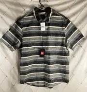 Quiksilver Button Up Short Sleeve Striped Shirt Men’s Size L - New