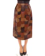 Dolce & Gabbana Leather Patchwork Midi Skirt Women Brown
