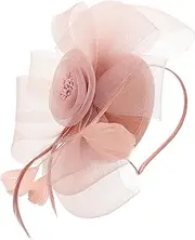 AUTSUPPL Fascinator Headband for Women Vintage Tea Party Headpiece with Mesh Veil for Races Weddings and Formal Events Elegant Accessories Lotus Color