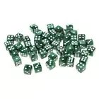 Set of 50 Acrylic Six Sided Game D6 12mm Dice Die - with White Pips Green