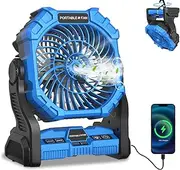 V JULES.V Misting Fan Portable, Camping Fan with 20000mAh Battery, 8-18H Runtime, 250mL Water Tank, RGB LED Lights, USB Output & Hanging Hook for Outdoor Indoor Cooling (Blue)