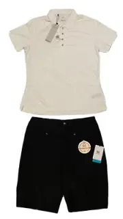 RTLS $140 ADIDAS WOMEN CLIMALITE WHITE GOLF SHIRT & TAIL BLACK SHORTS SZ L