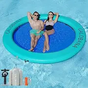 CALOBANA Round Floating Ring Inflatable Water Hammock Heavy Duty River Floats Lake Raft for Adults Tanning Pool Lounger Float Island Platform Pad Mat for Party