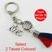 Team Set of 10 Personalised 2 Colour Tassel 2025 NETBALL Keychain Sport Gift