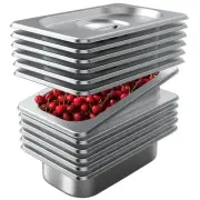 6 Pack Stainless Steel Hotel Pan with Lids 1/4 Size 4 Ince Deep Steam Table M...