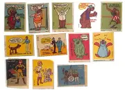 Group of 12 c1973 Funny Nylon Cloth Shirt Stickers incl. Adams Family Josie (#9)