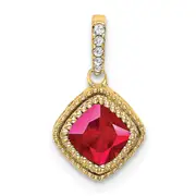 14K Yellow Gold Cushion Ruby and Real Diamond Pendant