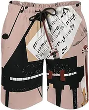 [RKJVB] Mens Swim Trunks with Mesh Lining Piano Violin Music Notes Beach Shorts Quick Dry Drawstring Board Shorts with Pocket
