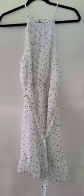 DOTTI LADIES WHITE WITH BLACK & WHITE POLKA DOTS ELASTIC TIE WAIST SIZE 10