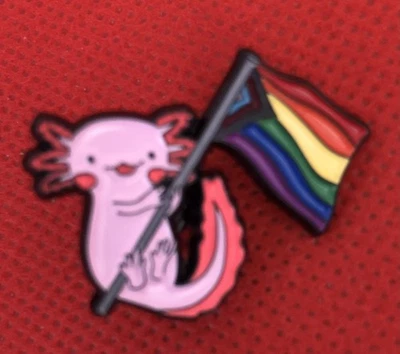 PINK CAT HOLDING PRIDE FLAG Enamel Pin/Brooch