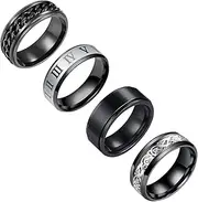 [yfstyle] Stainless Steel Ring Set (4pcs Band), Men's Wedding Rings, Cool Spinner Rings, Black, Silver, Gold, Blue, 8mm Width, Unisex