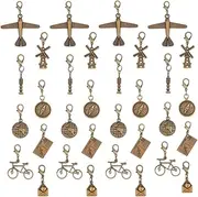 [SUPERFINDINGS] Pack of 32 8 Styles Travel Charms Zip Charms Clip On Charms Alloy Charm with Lobster Clasp Antique Bronze Charm Mixed Tibetan Metal Charms for Jewellery Making, Alloy Steel, No Gemstone