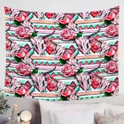 Native Roses Bull Skull Tapestry