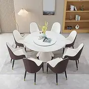 WZZHHJ 59.05" Modern Slate Dining Table Set with 31.5" Round Turntable and Wood Metal Exquisite Base, with 8 Chairs, Antique White Design