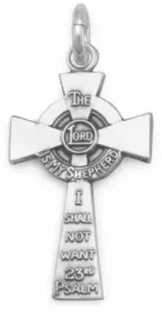 28x11mm 23rd Psalm Cross Charm .925 Sterling Silver