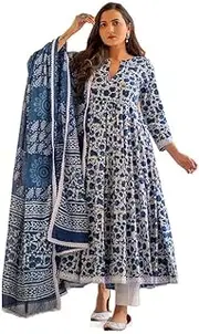 [Sambhav Quilt Hub] Women's Rayon Blend Block Print Kurta with Pant & Dupatta| Kurta Set | Ethnic Set | Dupatta Set