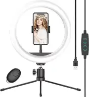 Waulnpekq 10" Self Ring Light W/ Tripod Stand and Phone Holder, Ring Light