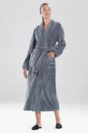 Natori Geo Plush Robe Size S M L Granite Blue Soft Womens Spa NEW Lounge Wear