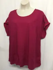 Autograph Top PLUS Size 24 Tunic Shirt Short/Cap Sleeve Linen Viscose Dark Pink