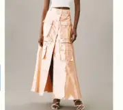 ⭐️ Let Me Be Metallic Cargo Grunge Trendy Chic Glam Model Y2K Rock Maxi Skirt