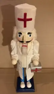 RARE 15” Dennis East Male Medical Nutcracker W/Gray Case, White Lab Coat And Hat