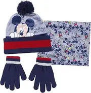 [Disney] Boys Mickey Mouse 3 Piece Winter Set Bobble Hat + Gloves + Snood Scarf