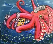 Cyber Punk Octopus oil painting Eurorack Ocean Synthesizer Surrealistic Artwork.