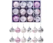 Christmas Baubles 12 Pieces 6CM Plastic Baubles Set with Hanger Christmas Tree Ornaments for Christm