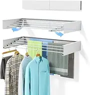 Wall Mounted Clothes Drying Rack, Laundry Drying Rack Collapsible Space Saving, Retractable Towel Drying Racks Clothing for Balcony, Bathroom, Patio