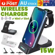 Wireless Charger 15W Fast Charging Station Pad for Apple Watch iPhone AirPods