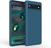 Amzpas Silicone Phone Case Compatible with Google Pixel 6A, Soft Protective Smart Phone Case for Women Men, Durable Anti-Scratch Shockproof Phone Cover Dark Blue
