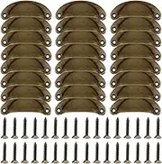 DAKFOOK 24 Pcs Antique Brass Cabinet Door Handles, Retro Shell Metal Cup Drawer Handles with Screws, Vintage Kitchen Cupboard Handles, Semi-Circular Furniture Pull Knobs