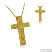 3.95 Carat Canary CZ Lemonade Block Gold Iced Out Cross Necklace