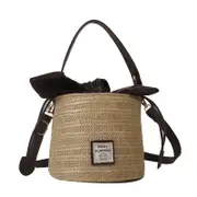 Women's Straw Bucket Bags Crossbody Bag with Ratchet Drawstring Small Handbag Summer Travel Beach Tote