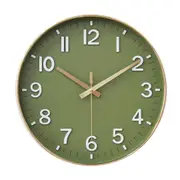 Silent Wall Clock Battery Operated 12 Inch Non Ticking Modern Living Room Bedroom Kitchen Office Classroom Decor Olive Green Gold Stylish Timepiece